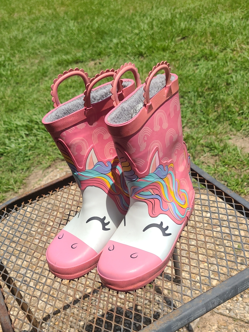 Kids Pink Unicorn Rain & Snow Boots with Rainbow Mane Size 11/12